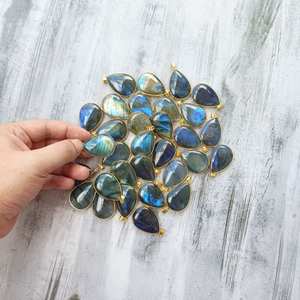 จี้ลาบราดอไรต์ธรรมชาติหยดน้ำตาลูกแพร์ฉูดฉาดขอบทองลูกปัดอัญมณีทำเครื่องประดับ - Product Image 2