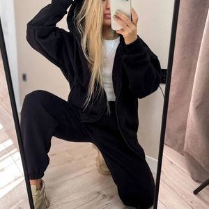 Ensemble de jogging pour femmes style années 80 et 90, motif uni, tenue deux pièces, hauts à manches longues avec fermeture éclair, survêtement de sport pour l'automne - Product Image 5