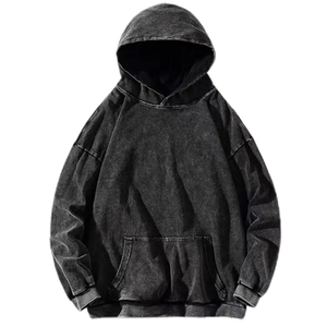 Suéter de manga larga de gran tamaño, Sudadera con capucha de lavado ácido para hombre, sudaderas con capucha de algodón 100% desteñidas Vintage negras lavadas para hombre - Product Image 1
