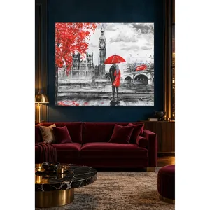 Parapluie rouge Fida et arbre rouge à Londres, impression sur toile - Product Image 5