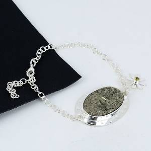 Pyrite Druzy Pulsera Pyrite Druzy Piedra preciosa natural Hecho a mano 925 Sterling Silver Pyrite Druzy Pulsera para regalos Pulsera única - Product Image 3