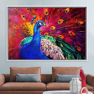 Printed Canvas <b>Art</b>: Elegant Colorful Peacock <b>Wall</b> Decor,WHITE <b>FRAMED</b> CANVAS - Product Image 1