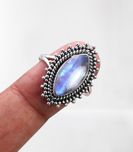 แหวนเงินสเตอร์ลิงสำหรับของขวัญแต่งงานแหวน925สเตอร์ลิงพลอยมูนสโตนแหวนสปินเนอร์งานคลาสสิคแฮนด์เมดแหวนไฟคริสต์มาสสีฟ้า - Product Image 1