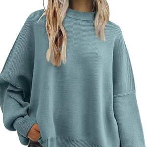 <b>WOMEN</b> BATWING SLEEVE <b>CHRISTMAS</b> SWEATER OVERSIZED TRENDY CREWNECK SIDE SLIT KNIT PULLOVER FALL CASUAL LOOSE <b>JUMPER</b> TOP - Product Image 1