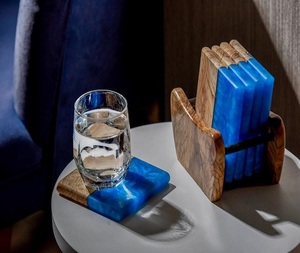 Posavasos de té de madera de nogal pulido Juego de posavasos de resina cuadrada en stock de f s i - Product Image 4