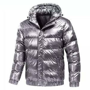 OEM Custom Logo Men's <b>Padded</b> Bubble Winter <b>Jacket</b> with High Street Hood Zipper Closure and Shiny <b>Waterproof</b> Pocket Decoration - Product Image 2