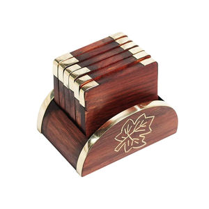 Premium Quality Square Shape Wood Finished Gold Chrome Border Attractive Product Walnut Tabletop Decoration Serving Coaster Deco - Product Image 3