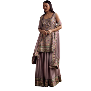 Traje Palazzo de seda lavanda con trabajo de piedra y Kurta estampado, venta al por mayor, Ropa Étnica para mujeres, conjunto de traje personalizado de proveedor de fábrica OEM - Product Image 3