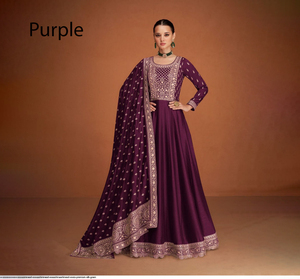 Lehenga Choli de Seda Morada con Bordado, Vestido Largo Tradicional para Bodas y Fiestas, Reversible, para Mujer, Estilo India Pakistán - Product Image 1