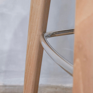 For sale Minimalist High <b>Chair</b> <b>Faux</b> <b>Leather</b> Cushion, Metal Legs, Contemporary Teak Style - Product Image 4