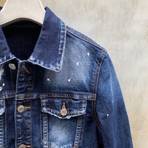 Veste en jean décontractée à manches longues en coton pour hommes, nouveau design déchiré quadratique du printemps et de l'automne - Product Image 3