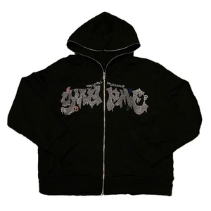 Unisex Rhinestones Hombres Mujeres Vintage Acid Wash Cropped Hoody Sun Faded Cotton 460Gsm Rhinestones Hooded Short Knitted - Product Image 1