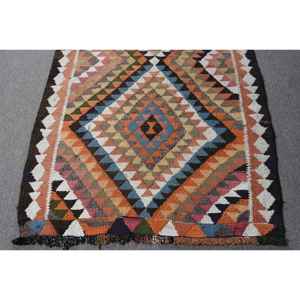 Alfombra Turca Vintage de 3.4x9.8 pies (105x300 cm), Alfombra Herki con Parches Naranjas - Product Image 4