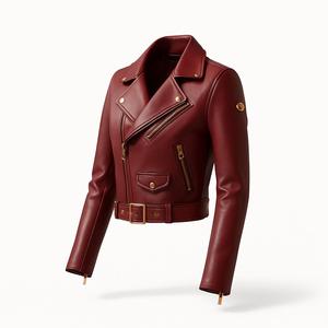 Chaqueta de Motociclista de Cuero Beige de Lujo para Mujer 2025 con Cremalleras Doradas - Product Image 3