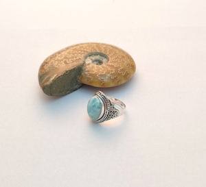 Anillo de bodas de plata de ley 925 más vendido, forma ovalada, ajuste de bisel de piedras preciosas Larimar para compromiso, regalo de aniversario para - Product Image 3