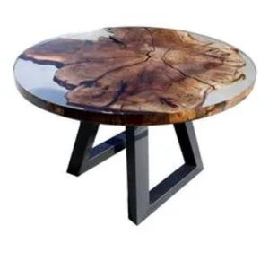 Mesa de centro decorativa de madera con acabado en resina hecha a mano, de forma redonda, para uso en interiores y exteriores. - Product Image 6