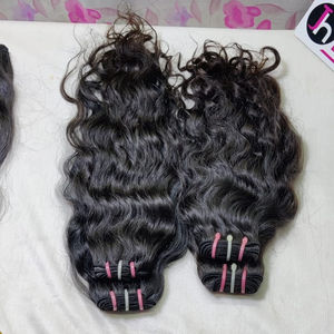 100% paquetes de cabello humano indio alineados con cutícula ondulada profunda Natural de proveedor de la India extensión de cabello de trama de máquina de alta calidad - Product Image 1