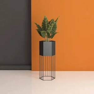 Pot de fleurs hexagonal en métal de grande taille fabriqué en Inde avec support en fil métallique unique pour la décoration du jardin ou de la maison, support de plante pour utilisation au sol, prix de gros - Product Image 2