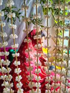 Artificial White Blossom Flower Garlands With Bell Nikkah Partition Garland Wedding Photo Booth Decor Floral Backdrop <b>Curtain</b> - Product Image 5