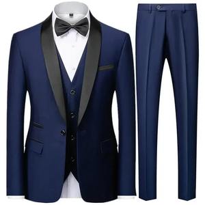 <b>Black</b> <b>Men</b> Autumn Wedding Party Three Pieces Set Large Size Male Blazer Coat Pants and <b>Vest</b> Fashion Slim Fit Suit - Product Image 1