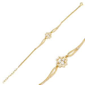 Pulsera Baguette con abalorio de flor para mujer, joyería de plata de ley 925 hecha a mano, nueva moda - Product Image 1