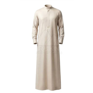 Thobe arabe premium décontracté à manches longues, vêtement musulman avec col à revers élégant, coupe confortable, en coton léger et respirant - Product Image 5