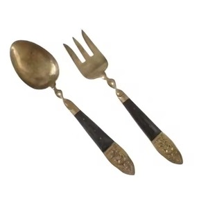 Set de service à salade plaqué or Vaisselle de service à salade fini brillant avec poignée en résine bleue - Product Image 6