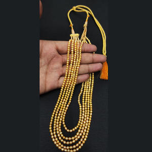 Iroc สร้อยคอไข่มุกน้ำจืดกลม5มม.,สร้อยคอไข่มุกไข่มุกกลมสีทอง5ชั้นเครื่องประดับงานแต่ง - Product Image 4