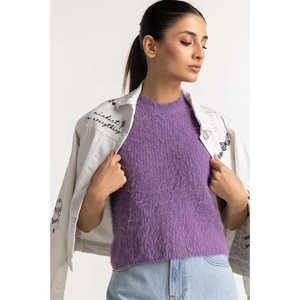 Suéter Básico de Lana Lila con Decoración de Piel para Usar como Prenda Exterior-WM-SWT-WS23-064 - Product Image 4