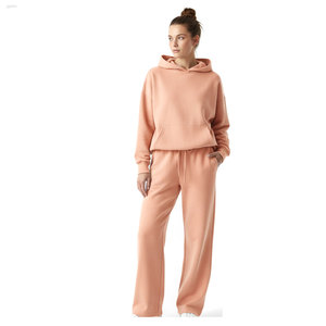 Conjunto de dos piezas de chándal para mujer 2026 de fabricantes de ropa, estilo urbano, 100% algodón, largo, liso, vintage, con parches altos - Product Image 2