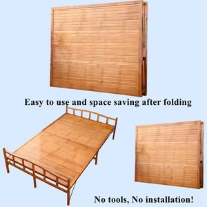 Cama plegable de tamaño doble Material de bambú Marco de cama dura No se requiere montaje Calidad Verano Siesta Habitación Cama plegable Estable - Product Image 5
