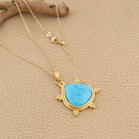 Collier pendentif turquoise grande taille, perles, chaîne fine de créateur, réglable, pour femme, pendentif statement