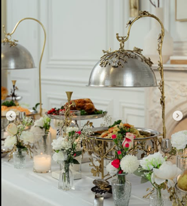 Bạc kim loại hoa thép không gỉ chaffing món ăn thực phẩm máy chủ và hâm nóng cookie và bánh đứng phục vụ khay và NUT bát - Product Image 6