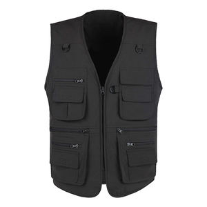 OEM personalizado hombres Casual trabajo chaleco transpirable impermeable Denim a prueba de viento multi-bolsillos al aire libre utilidad cuello en V cierre de cremallera - Product Image 1
