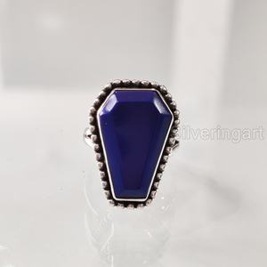 Anillo de Plata de Ley 925 Hecho a Mano para Mujer con Gema Natural de Lapislázuli en Forma de Ataúd, Piedra de Nacimiento de Septiembre, Aniversario Oriental - Product Image 2