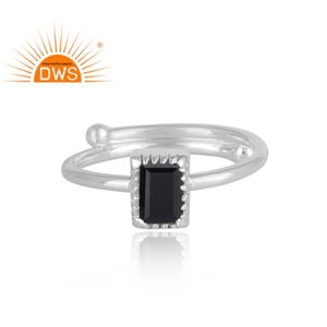 Fabricante de joyería de anillo ajustable de piedras preciosas espinales negras naturales de plata de ley fina de nuevo diseñador - Product Image 2