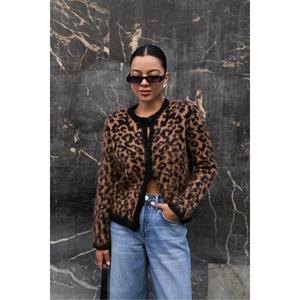 Cardigan da donna con motivi leopardati Beige-neri - Product Image 6