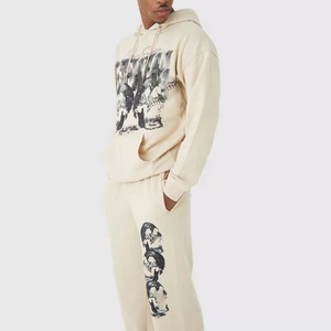 Sweat-shirt unisexe à col rond effet délavé Mono Rider, pantalon de survêtement grande taille, ensemble streetwear déchiré en polyester/coton - Product Image 4