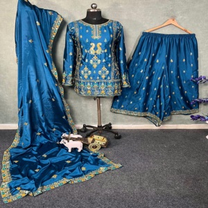 Clásico elegante vestido informal de cuello redondo Mujer crepé algodón estampado Digital bordado Floral corto hasta la rodilla diseño Chinon seda - Product Image 1