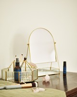 Mini miroir design de maison moderne de luxe et porte-plateau en verre de cristal organisateur de bijoux pour accessoires et boîtes à bijoux