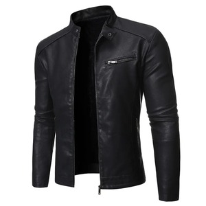 Veste de moto pour homme, nouvelle collection automne/hiver, col rabattu, tendance, cuir lavé personnalisé, imperméable, coupe-vent - Product Image 1