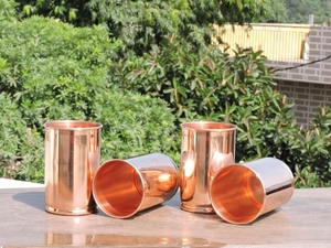 Copper <b>Tumbler</b> <b>Glass</b> Finishing Copper Polish Round Shape <b>Set</b> of Four Plain Copper <b>Tumblers</b> - Product Image 4