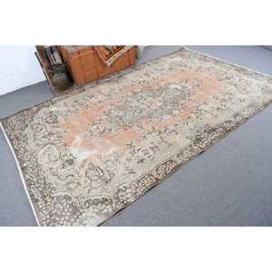 Tapis vintage, grand tapis de 6,1 x 10,2 pieds, tapis à carreaux marron - Product Image 2