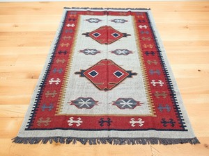 Tapis Kilim Rectangulaire Fait Main en Laine Acrylique à Motif Géométrique, Tissage Plat, avec Support en Jute pour Salon - Product Image 3