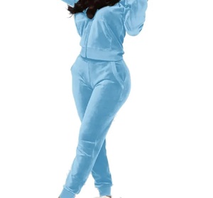 Streetwear femmes et velours recadrée ensemble Patchwork coton costumes deux pièces ensemble best-seller professionnel hiver surdimensionné survêtement - Product Image 6