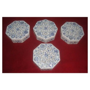 หินอ่อนสีขาวบริสุทธิ์ฝังแม่มุกสีฟ้าออกแบบรูปทรงแปดเหลี่ยมและกล่องฝังหินอ่อนคุณภาพเยี่ยมสําหรับผู้ซื้อ - Product Image 1