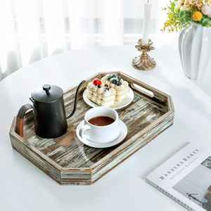 Bandeja para servir Octágono de madera de pino rústico con asas recortadas para el desayuno, aperitivos de café y decoración del hogar - Product Image 3