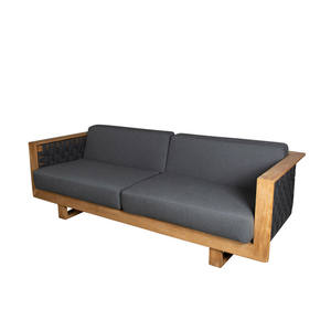 Modern Solid Teak Wood Garden Sofa Set with Handwoven Side Panels and <b>Outdoor</b> <b>Cushions</b> for Patio Villa Resort - Product Image 2