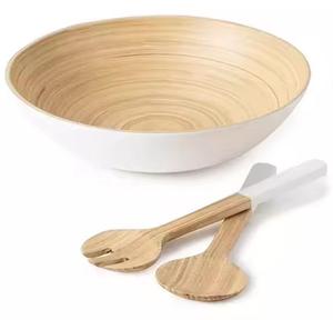 Ensaladera de bambú y juego de servidores Ensaladera de madera grande con acabado liso contemporáneo Respetuoso con el medio ambiente Fácil - Product Image 1