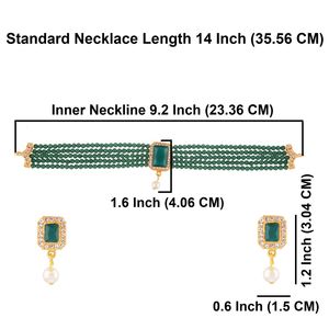 ชุดโช๊คเกอร์แบบอินเดีย,ชุดสร้อยคอไข่มุกเทียมสร้อยคอคริสตัลแบบหลายชั้นชุดต่างหูหยดน้ำเครื่องประดับเจ้าสาวแบบดั้งเดิมสีเขียว - Product Image 2